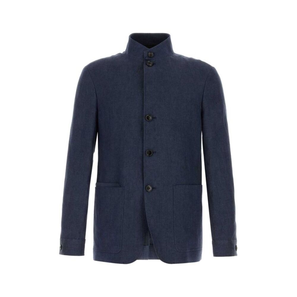 Zegna Men Navy Blue Linen Blazer